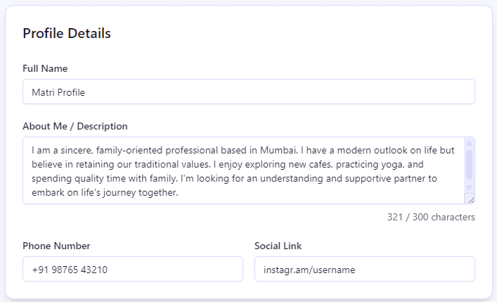 Profile details UI