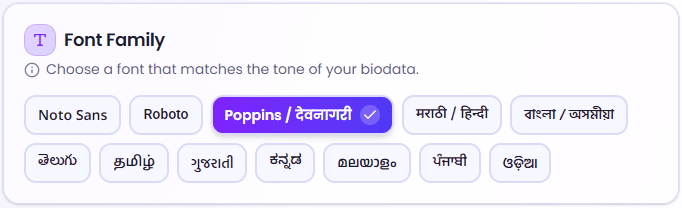 Font family support for Indian regional languages