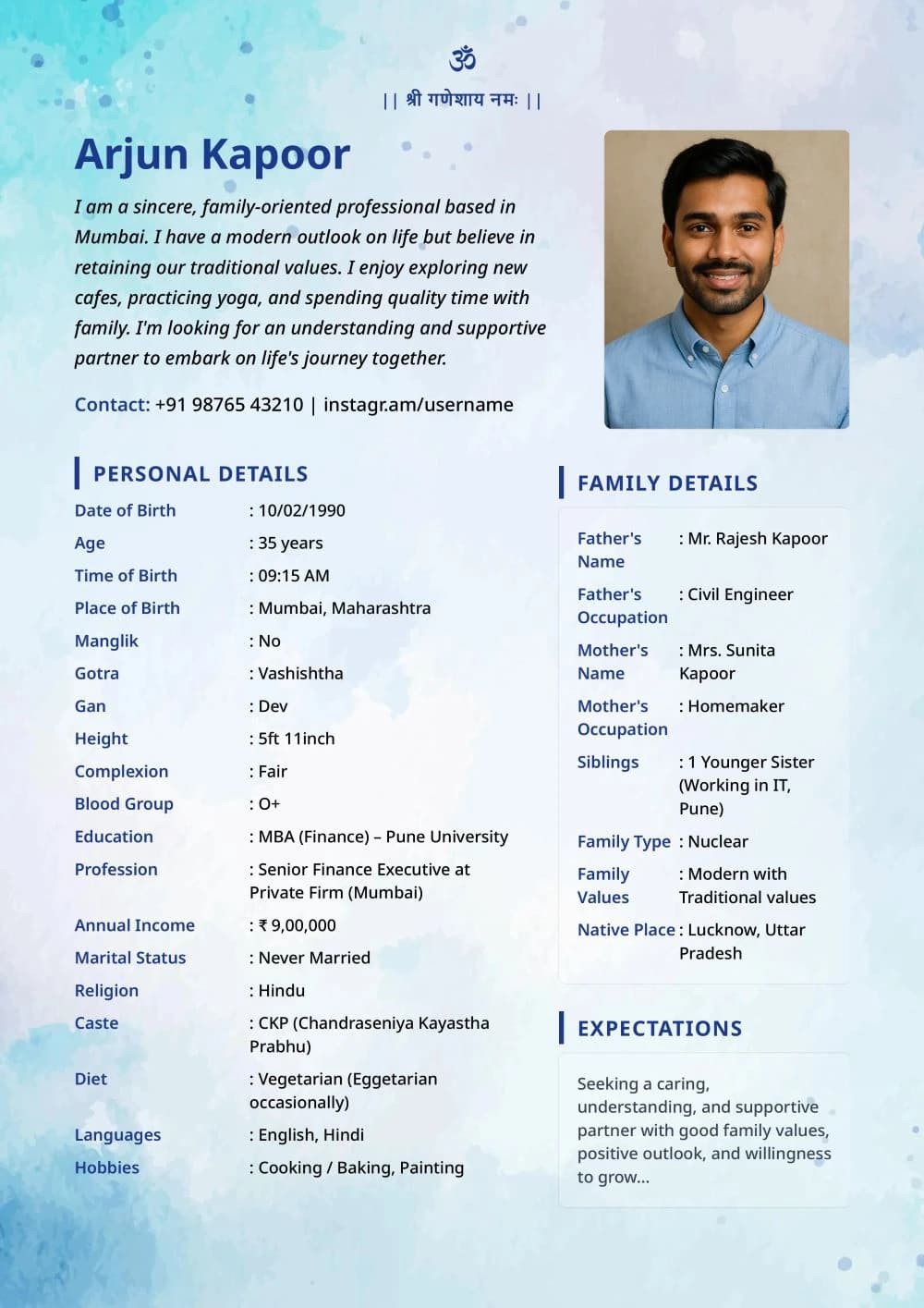 Modern Marriage Biodata